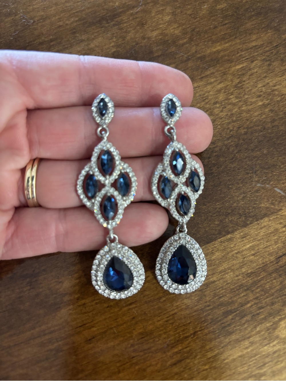 Elegant Navy Teardrop Crystal Dangle Earrings